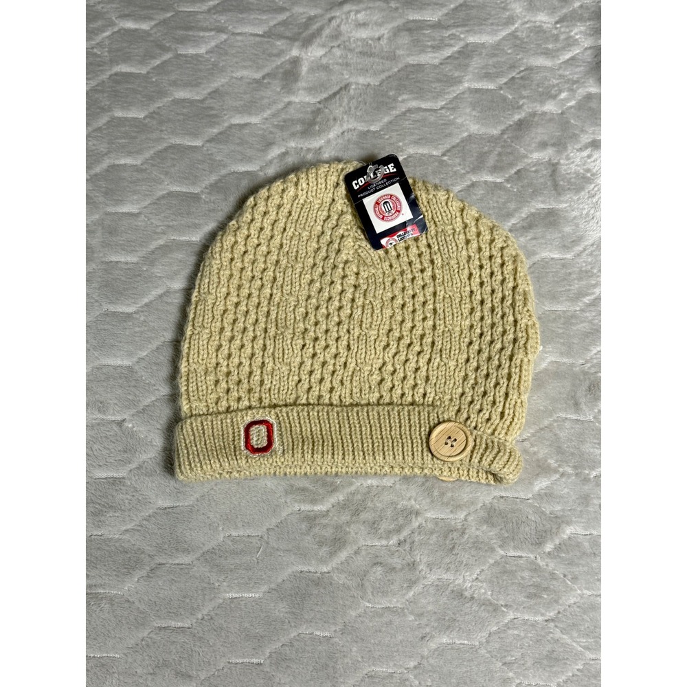 Ohio State Buckeyes Women Signatures Knit Beanie Hat Tan Embroidered Logo NWT